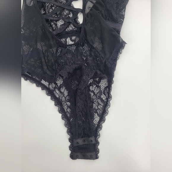 Rachel Roy Bodysuit Lace Romantic Goth Coquette Fairy Black Size XL New - Picture 4 of 4